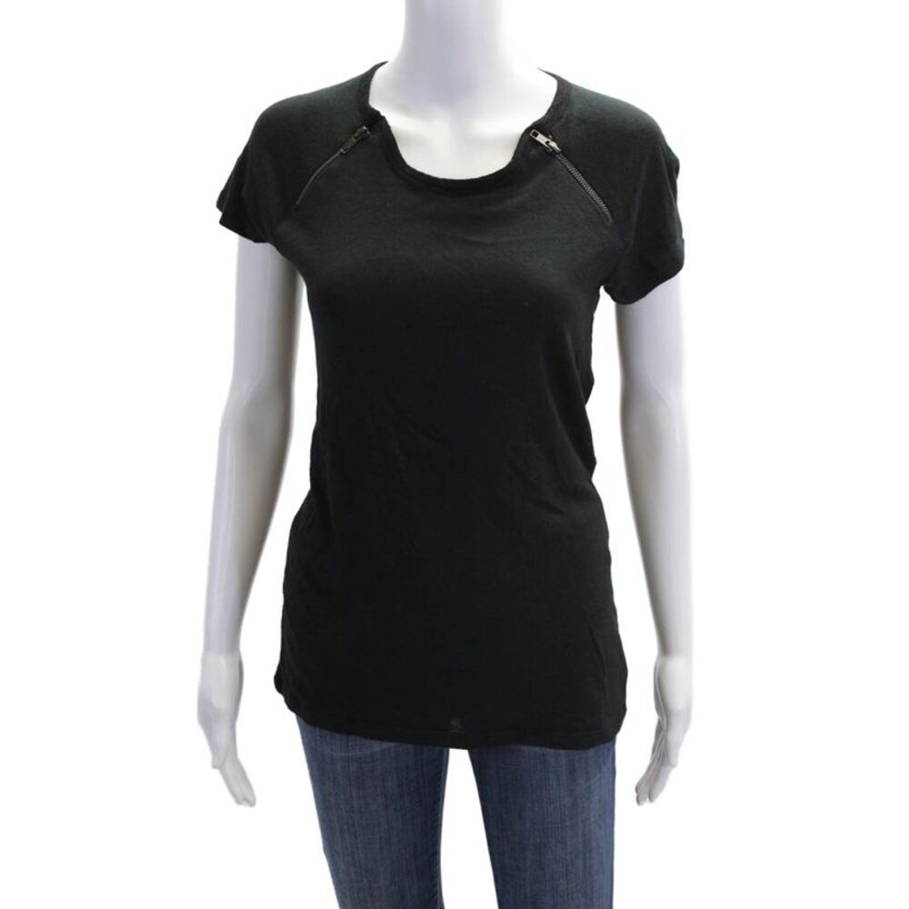 Athe Womens Zippered Detail Short Sleeve Boat Neck T-Shirt Black Size 0